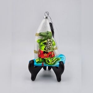 Whimsical Alligator Windsurfer Mouth-Blown Glass Christmas Ornament Hand Painted